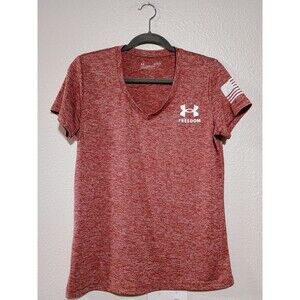 Under Armour Freedom Women's Size M Basic Shirt Red Solid Polyester V-Neck